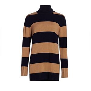 MaxMara Wool Cashmere Stripe Turtleneck Sweater Large‎